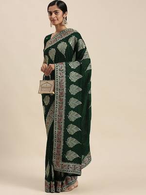 green green floral beads and stones silk blend saree 1