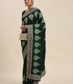 green green floral beads and stones silk blend saree