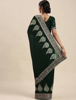 green green floral beads and stones silk blend saree 2