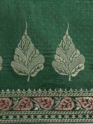 green green floral beads and stones silk blend saree 3