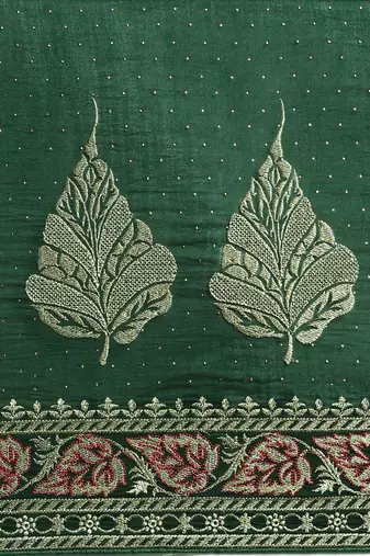 green green floral beads and stones silk blend saree
