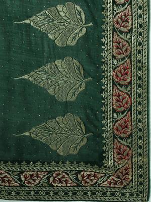 green green floral beads and stones silk blend saree 4