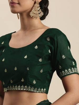 green green floral beads and stones silk blend saree 5