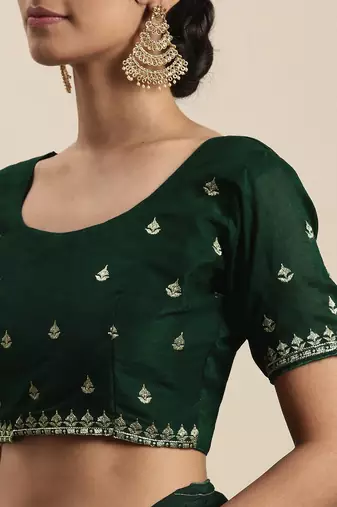 green green floral beads and stones silk blend saree