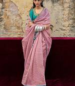 mauve mauve & blue striped organza saree