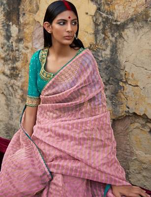 mauve mauve & blue striped organza saree 3