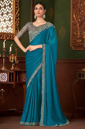 blue embellished sequinned saree
