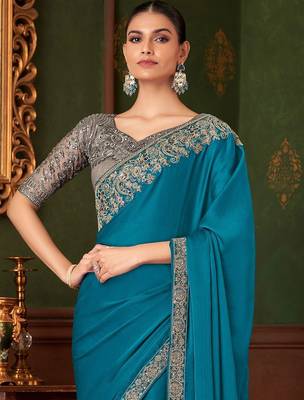 blue embellished sequinned saree 2