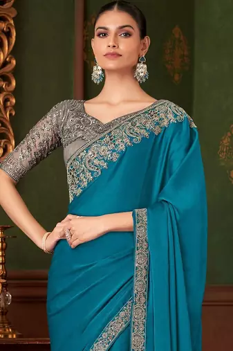 blue embellished sequinned saree