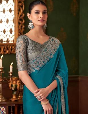 blue embellished sequinned saree 3