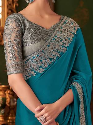 blue embellished sequinned saree 4