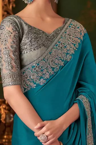 blue embellished sequinned saree