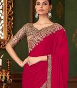 pink embellished sequinned pure chiffon saree