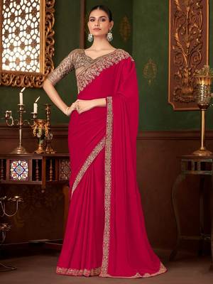 pink embellished sequinned pure chiffon saree 2