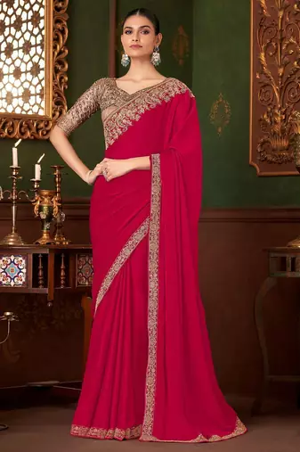 pink embellished sequinned pure chiffon saree