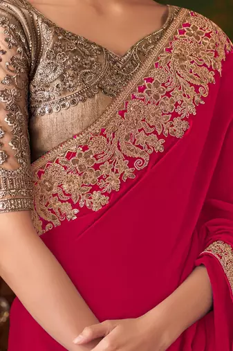 pink embellished sequinned pure chiffon saree