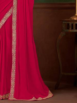 pink embellished sequinned pure chiffon saree 5