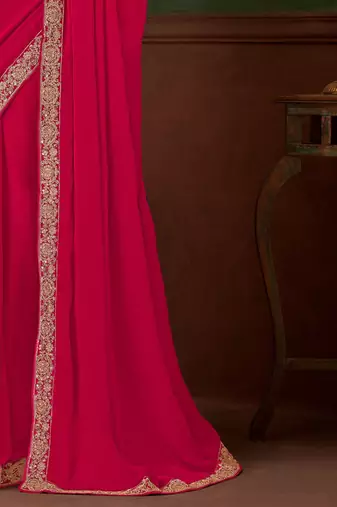 pink embellished sequinned pure chiffon saree