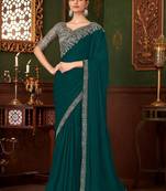 teal sequinned pure chiffon celebrity saree