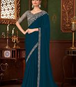 teal sequinned pure chiffon saree