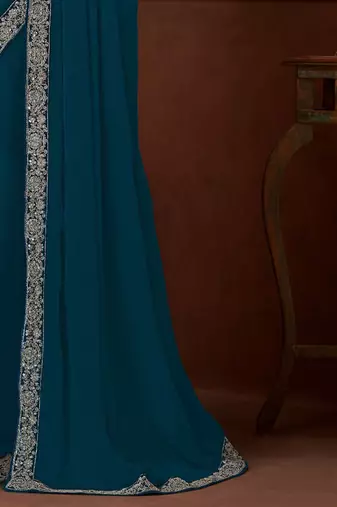 teal sequinned pure chiffon saree