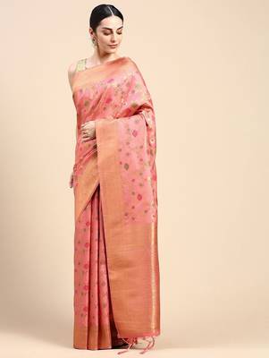 pink floral zari banarasi saree 2