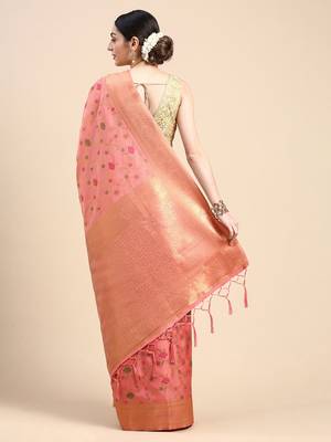 pink floral zari banarasi saree 3