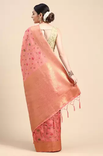 pink floral zari banarasi saree