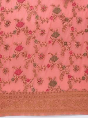 pink floral zari banarasi saree 4