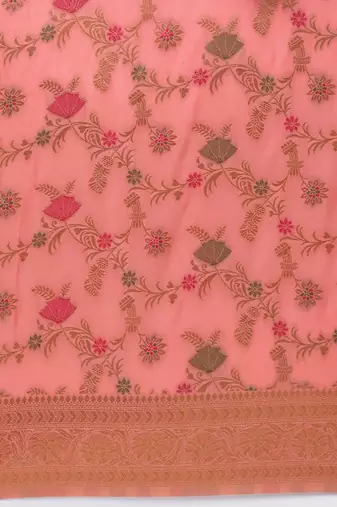 pink floral zari banarasi saree