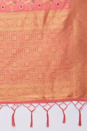 pink floral zari banarasi saree