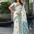 white white & blue woven design pure cotton jamdani saree