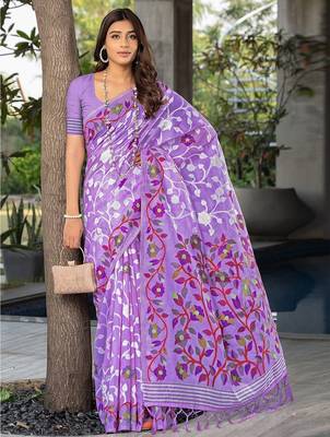 lavender woven design pure cotton jamdani saree 1