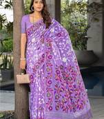 lavender woven design pure cotton jamdani saree
