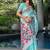 blue blue & red floral woven design pure cotton jamdani saree