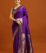 purple ethnic motifs woven design banarasi silk saree with blouse