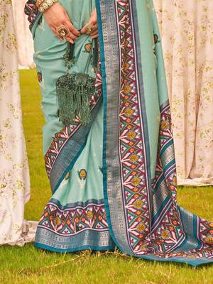 green ethnic motifs woven design zari patola saree 3