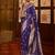 navy_blue women navy blue & gold woven design zari silk blend banarasi saree with matching blouse