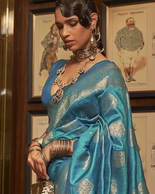 blue ethnic motif zari woven banarasi saree 1