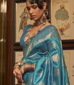 blue ethnic motif zari woven banarasi saree