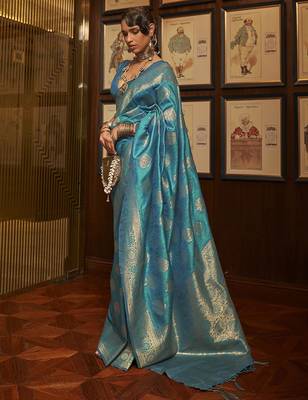 blue ethnic motif zari woven banarasi saree 2
