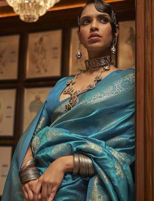blue ethnic motif zari woven banarasi saree 3