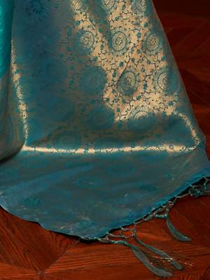 blue blue & gold-toned woven design zari silk blend banarasi saree 4