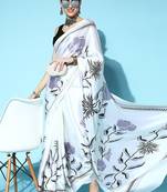off_white off white & black floral satin saree