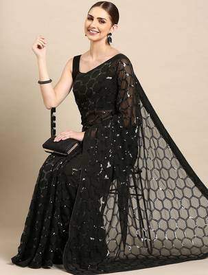 black geometric sequinned saree 1