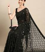 black geometric sequinned saree