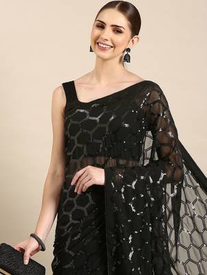 black geometric sequinned saree 2