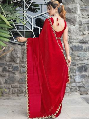 red woven design embroidered satin saree 2