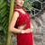 red woven design embroidered satin saree