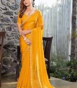 mustard woven design embroidered satin saree